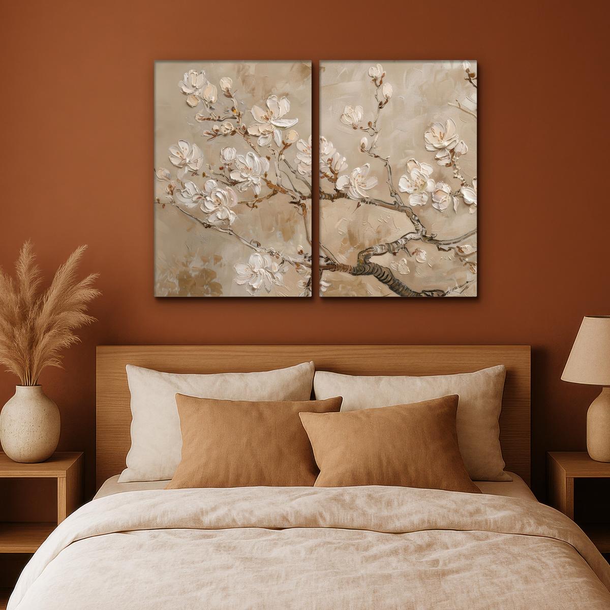 LEINWANDBILD 2er Set Beige - Blüte - Modern 120x90 cm - Beige, Textil (120/90cm) - MuchoWow