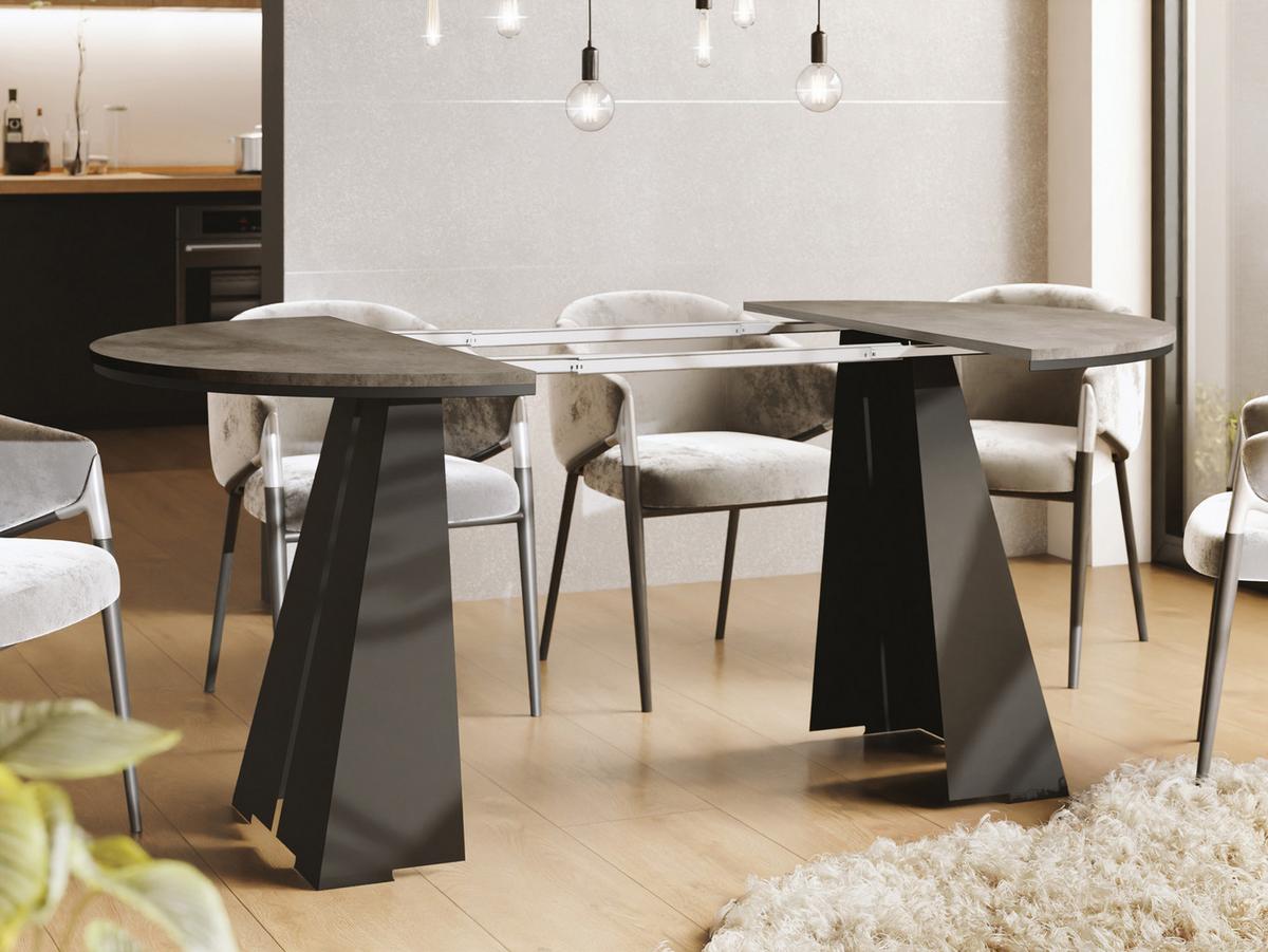 ESSTISCH Kova runder ausziehbarer, Dunkelgrauer Chicago Beton 100-180/100/76 cm - Dunkelgrau/Schwarz, Holzwerkstoff/Metall (100/176/76cm) - WFL GROUP