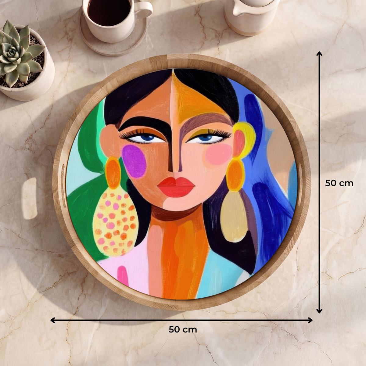 TABLETT Porträt - Frau - Modern 50x50 cm - Multicolor, Holz (50/5/5cm) - OnlyWow