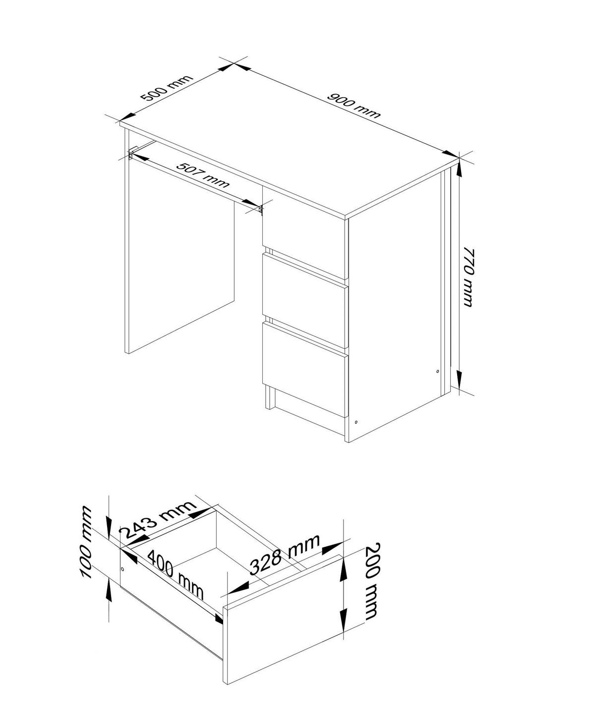 SCHREIBTISCH Weiß 77/90/50 - Weiß, Holzwerkstoff (120/53.6/77cm) - RAUMHIRSCH FURNITURE