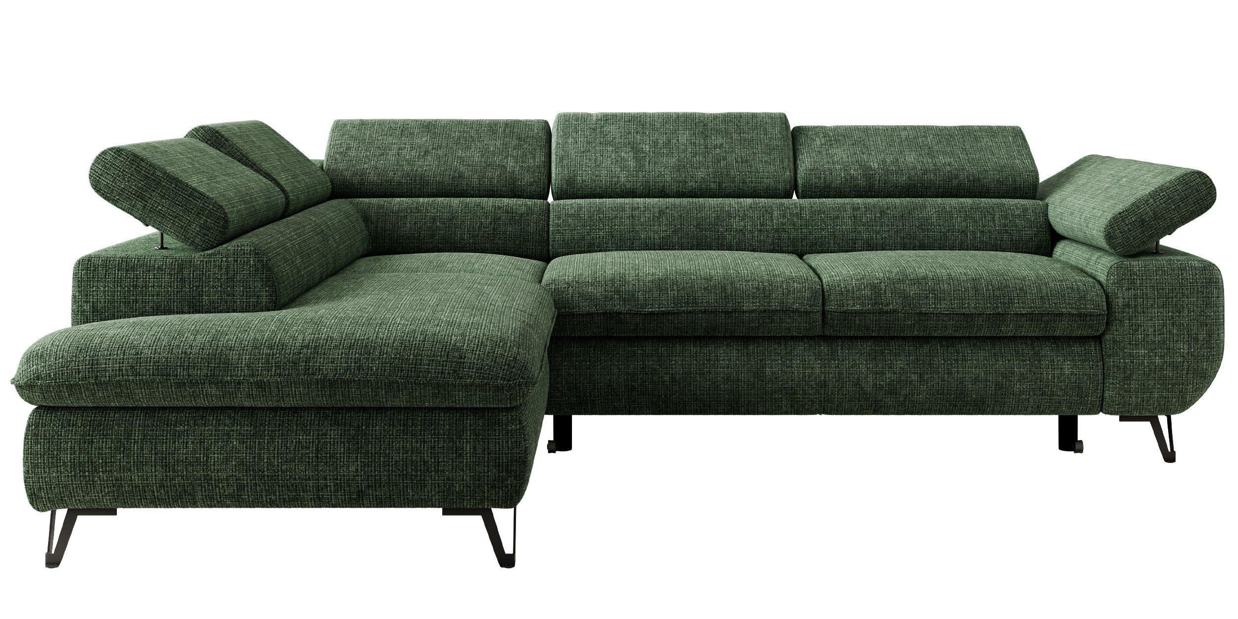 ECKSOFA PABLO L Dunkelgrün Schenille grob gewebt - Links Seite mit T25 Topper - Dunkelgrün/Schwarz, Textil/Metall (208/273cm) - MKS
