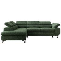 ECKSOFA PABLO L Dunkelgrün Schenille grob gewebt - Links Seite - Dunkelgrün/Schwarz, Textil/Metall (208/273cm) - MKS
