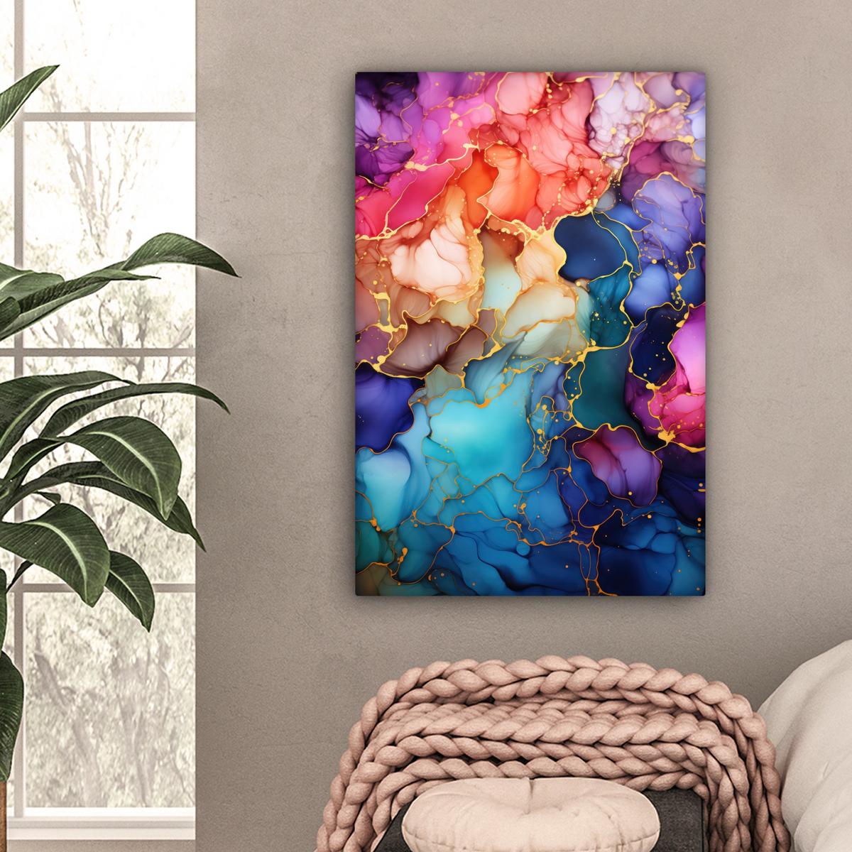LEINWANDBILD Marmor - Bunt - Abstrakt Wanddeko Schlafzimmer 60x90 cm - Multicolor, Textil (60/90cm) - MuchoWow