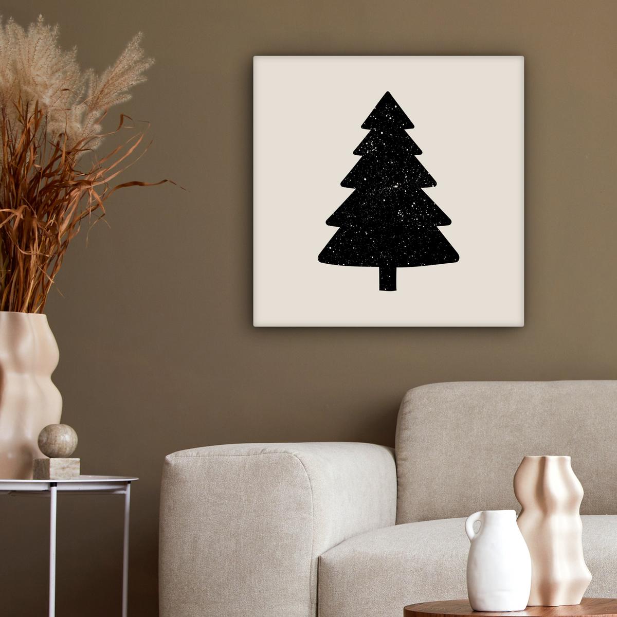 LEINWANDBILD Weihnachtsbaum - Schwarz - Urlaub - Beige Wandbild Wohnzimmer 50x50 cm - Schwarz, Textil (50/50cm) - MuchoWow