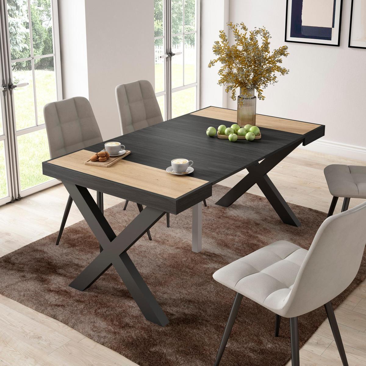 KONSOLENTISCH ausziehbar 58 bis 160cm, für 8 Gäste, eiche, schwarz, 90/58/73cm - Eichefarben/Multicolor, Holzwerkstoff (90/160/73cm) - Skraut Home