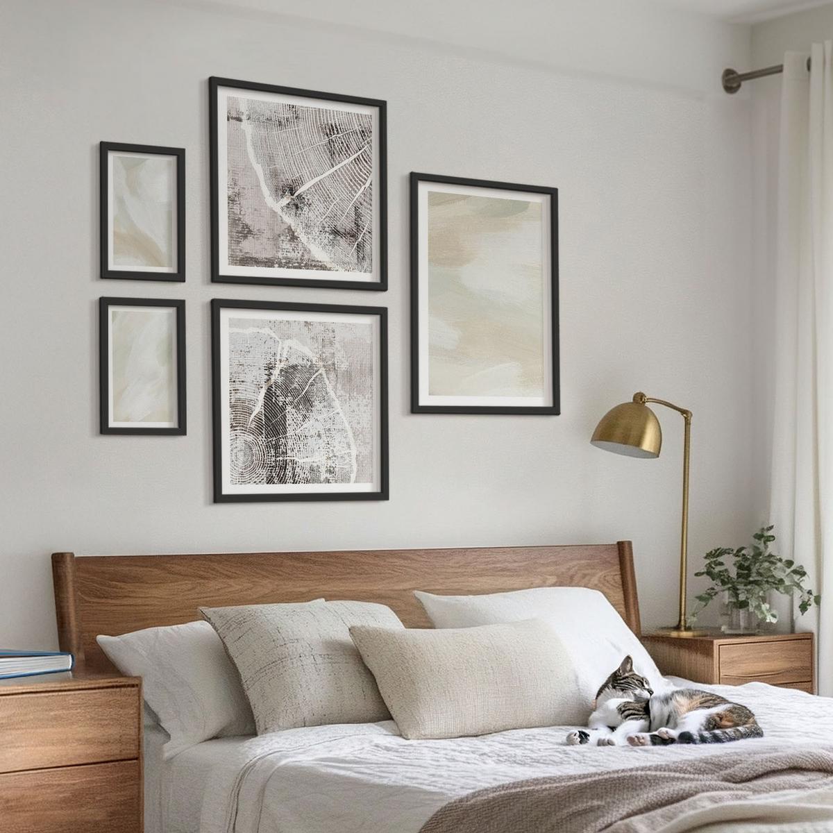 BILDER SET 5er Set - 50x50 cm & 20x30 cm & 40x60 cm Schwarzer Rahmen - Minimalismus der Farbstruktur - Schwarz, Kunststoff (40/60cm) - TULUP
