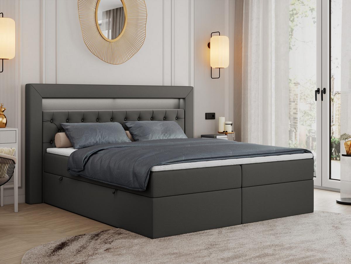 BOXBETT GOLD-6 LED 160/200 Dunkelgrau Kunstleder - H4 - Dunkelgrau, Holz/Textil (160/200cm) - MKS