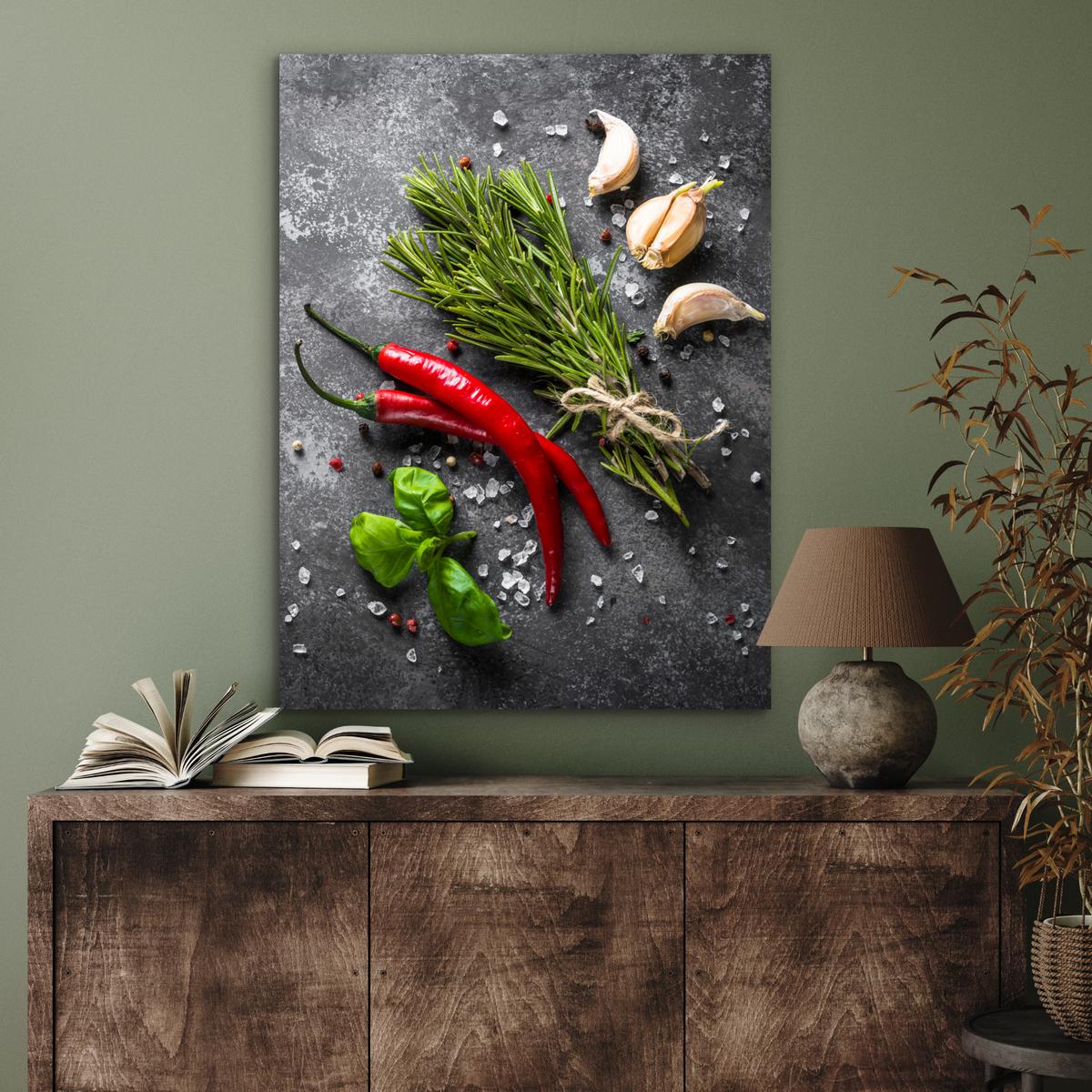METALLBILD Pfeffer - Kräuter - Gewürze - Beton 60x80 cm - Dunkelgrau, Metall (60/80cm) - MuchoWow