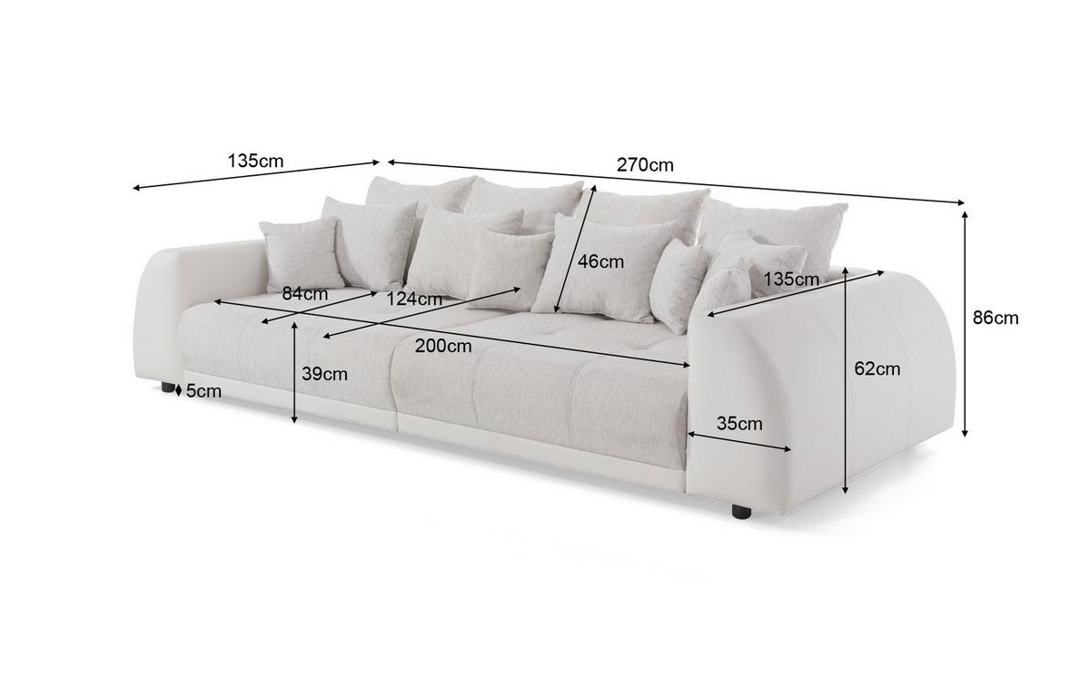 BIGSOFA Elementa Weiß und Creme Kunstleder/Strukturstoff - Creme/Schwarz, Holz/Kunststoff (270/86/135cm) - S-Style