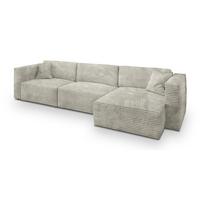 ECKSOFA TOLMO Hellgrau Kordstoff mit Schlaffunktion - Hellgrau/Grau, Holz/Kunststoff (347/148cm) - MASSENO