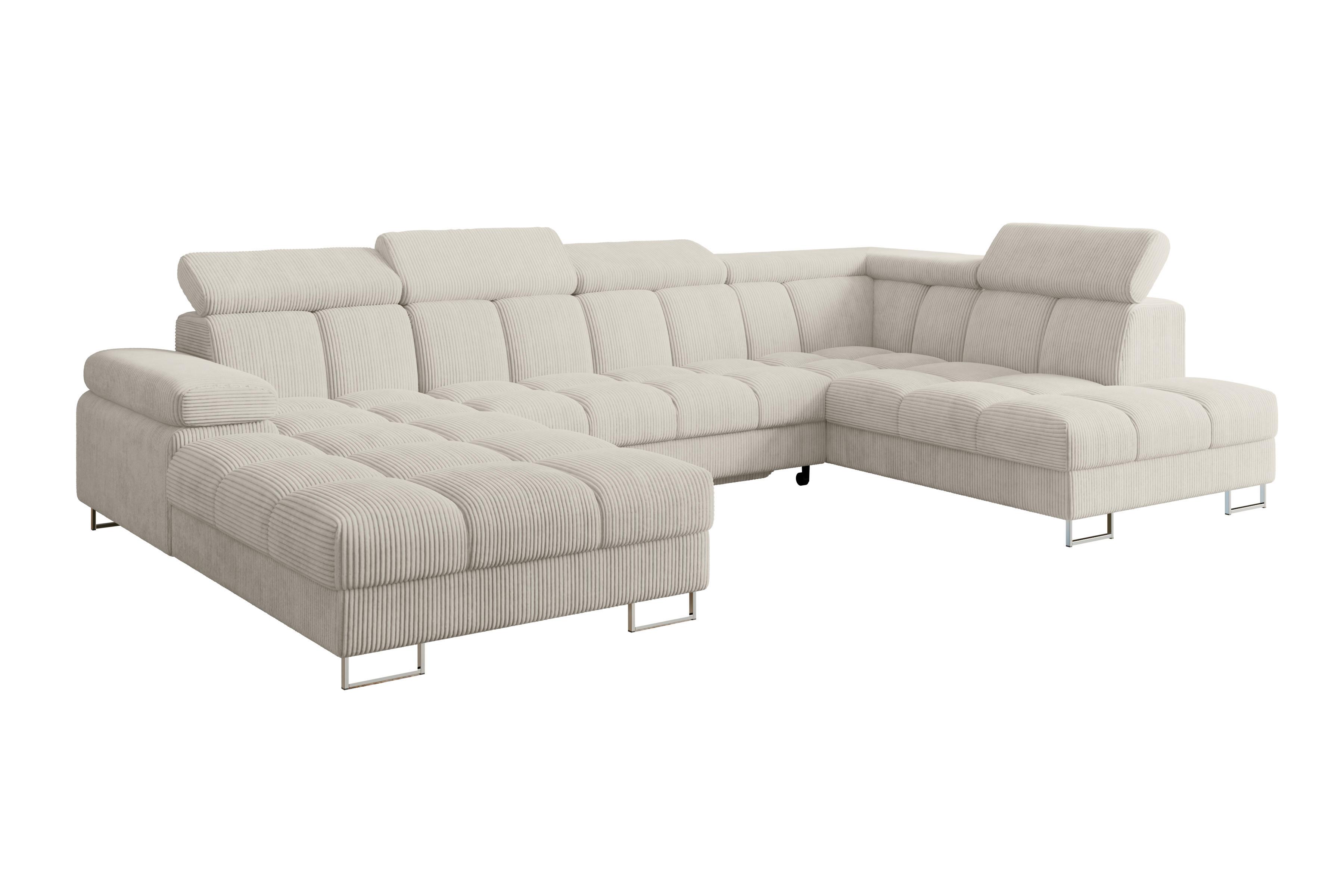 WOHNLANDSCHAFT mit Schlaffunktion und Bettkasten Ottomane RECHTS COMA U 345x203x79 Creme Cord - Mokka, Holzwerkstoff/Textil (203/79/345cm) - ALTDECOR