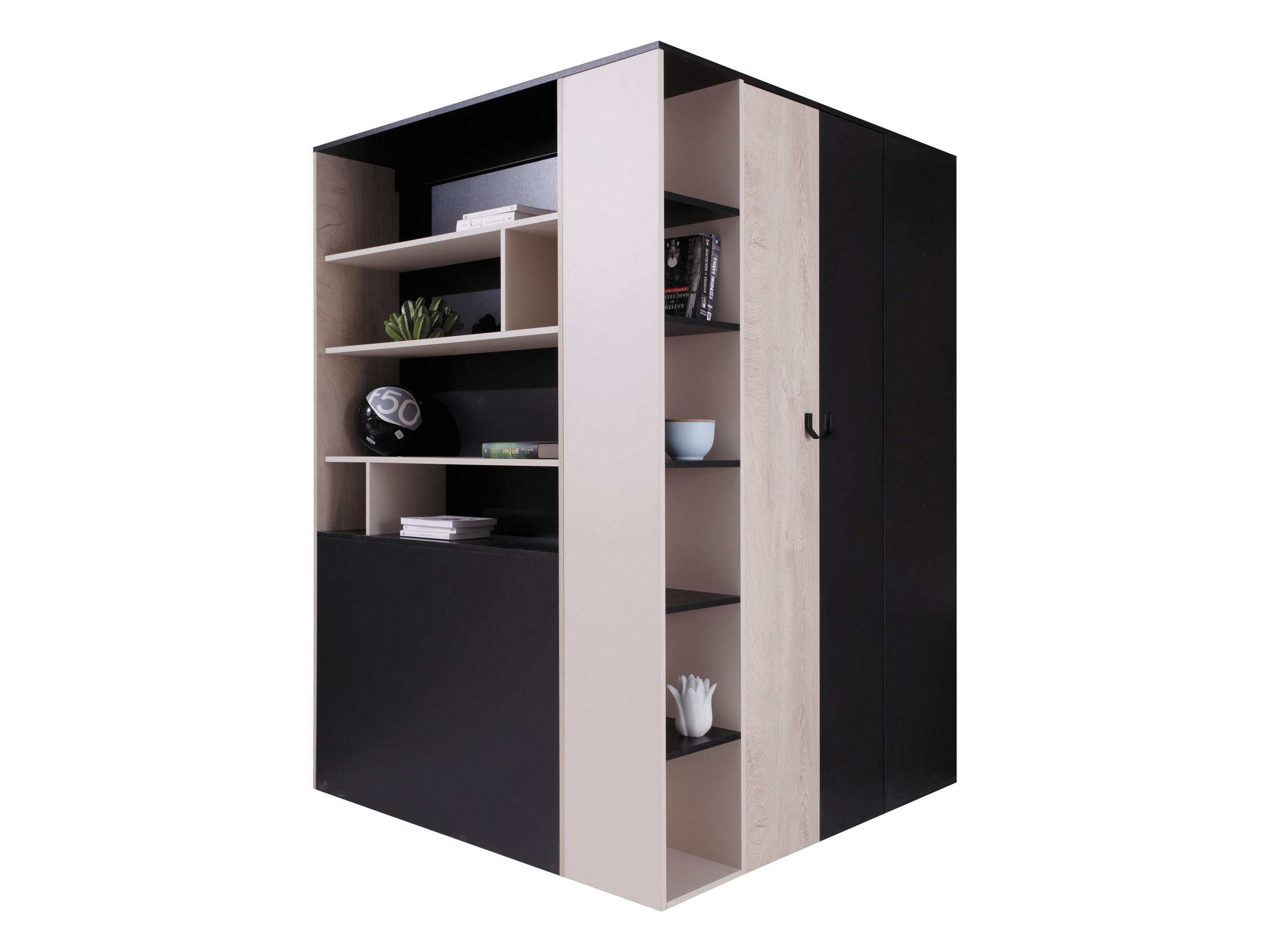 ECKKLEIDERSCHRANK Planet 01 L / P - Eichefarben/Schwarz, Holzwerkstoff (135/190/135cm) - MIRJAN24