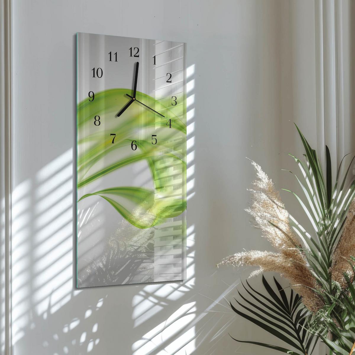 WANDUHR aus Glas 30x60 cm - Abstrakte Linien - Grün, Glas (30/60/0.4cm) - TULUP
