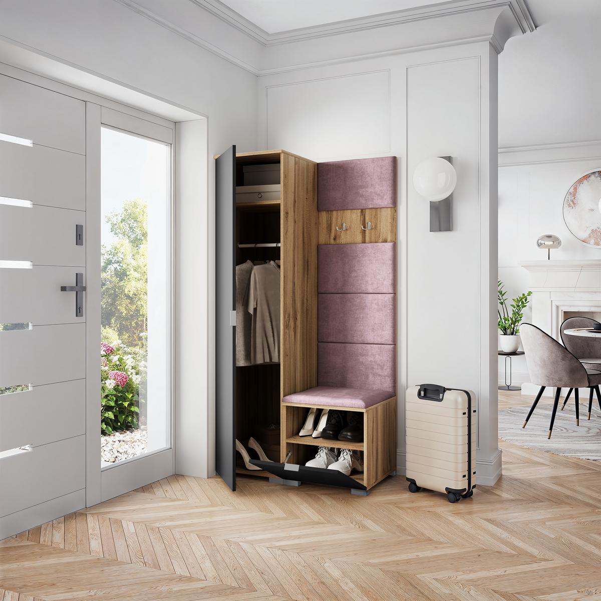 GARDEROBENSCHRANK LORI 95/181/51 cm Modern Garderobe-Set Eiche Wotan - Eiche Wotan/Lila, Holzwerkstoff (95/181/51cm) - MASSENO