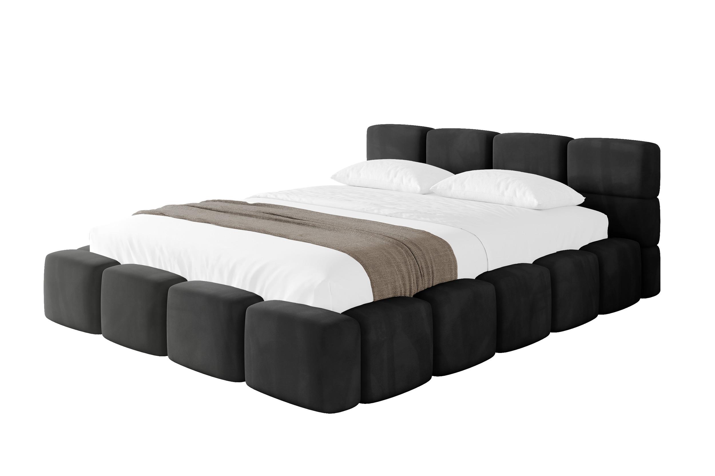 POLSTERBETT mit Bettkasten und Lattenrost, Bett mit Kopfteil, Boxbett ohne Matratze, Doppelbett mit Stauraum - NATA-v1 160x200 Schwarz - Schwarz Hochglanz, Holzwerkstoff/Textil (160/200cm) - ALTDECOR