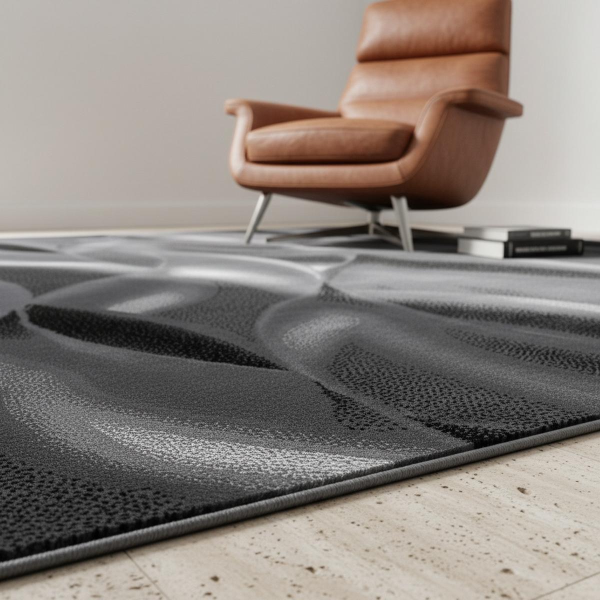 TEPPICH Kurzflor INN in Schwarz, mit abstraktem Wellenmuster, 80 x 300 cm - Schwarz, Textil (80/300cm) - KADIMA DESIGN