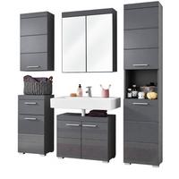 BADMÖBEL-SET grau Hochglanz 5-teilig 163 x 190 cm, Komplett-Set mit viel Stauraum - Grau, Glas/Holzwerkstoff (163/190/34cm) - Top.Furn