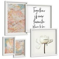 BILDER SET 5er Set - 50x50 cm & 20x30 cm & 40x60 cm Weißer Rahmen - Abstrakte Pastellmuster - Weiß, Kunststoff (40/60cm) - TULUP