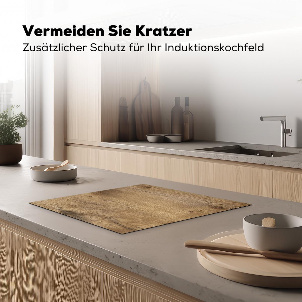 HERDABDECKPLATTE Holz - Braun - Holzoptik Herdabdeckung Induktionsfeld 60x52 cm - Eichefarben, Kunststoff (60/52/0.2cm) - MuchoWow