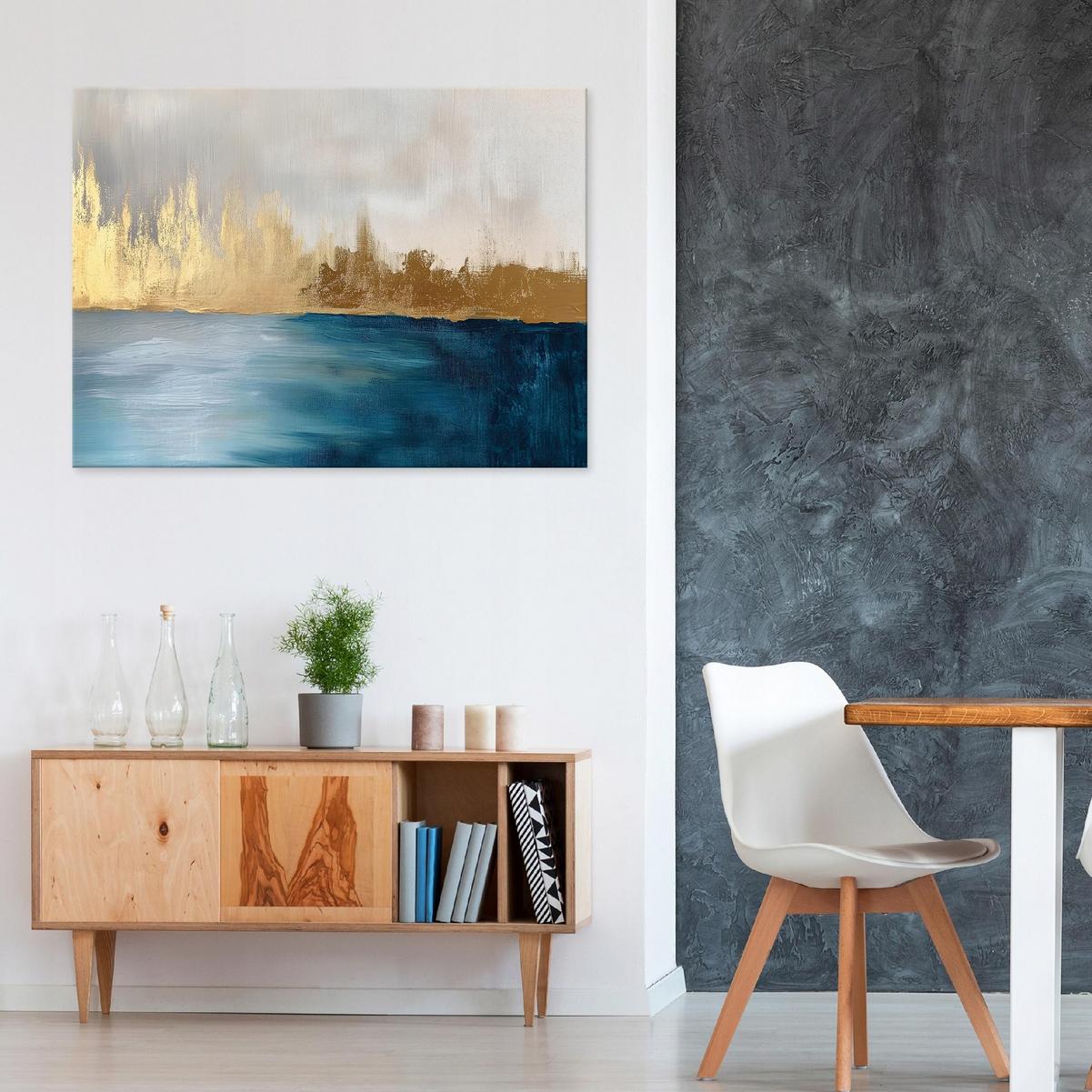 WANDDEKO Abstrakt Grau Gold Bilder Modern Wohnzimmer 120x80 - Grau, Holzwerkstoff (120/80cm) - Wallarena