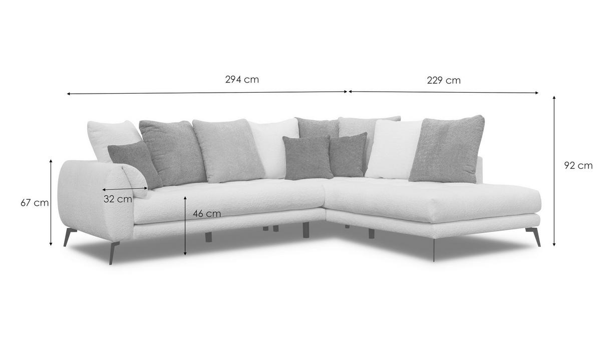ECKSOFA CALME 5-Sitzer, hellgrau - Hellgrau/Schwarz, Holz/Textil (294/229cm) - Wozimo