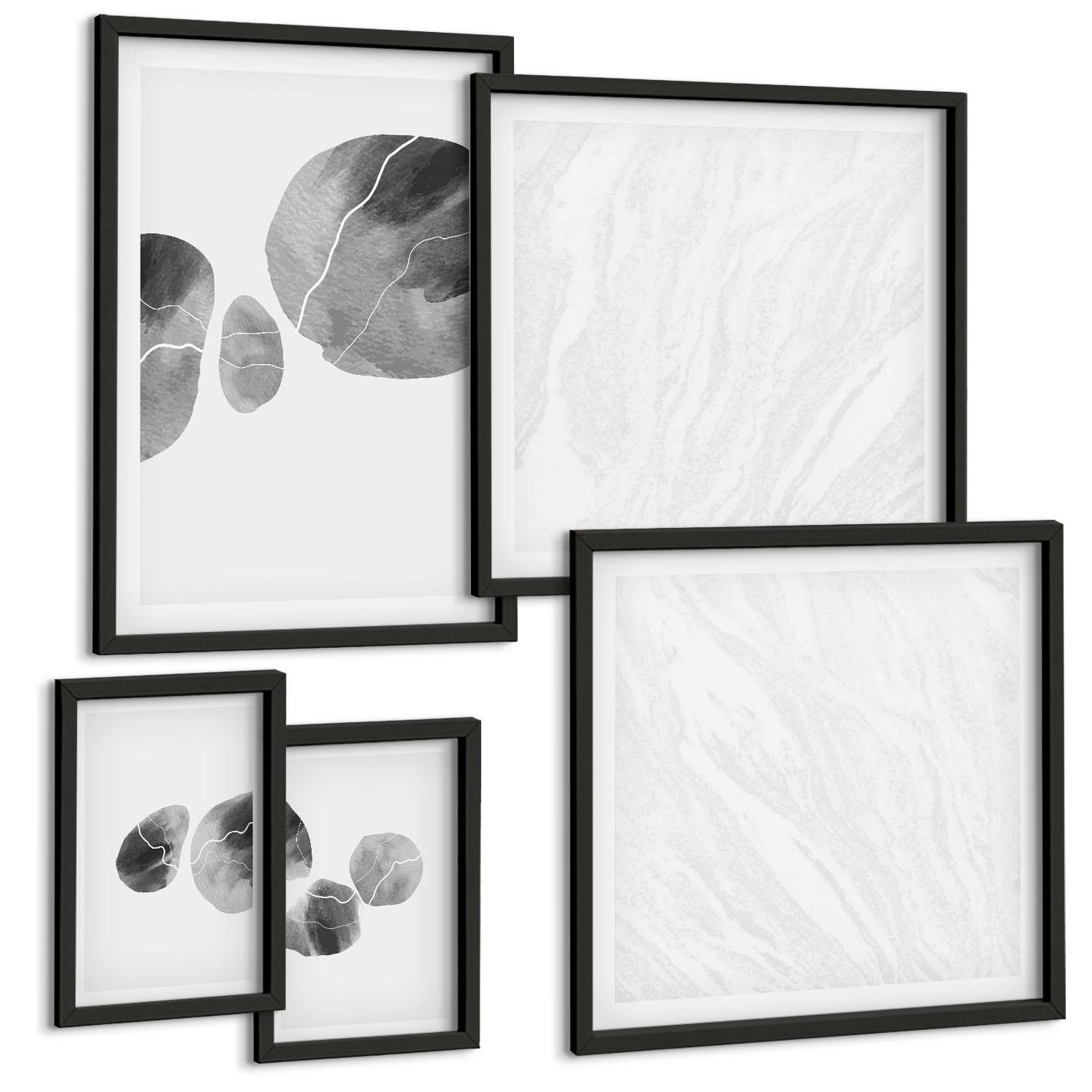 BILDER SET 5er Set - 50x50 cm & 20x30 cm & 40x60 cm Schwarzer Rahmen - Abstrakte Kunst, Farbspritzer - Schwarz, Kunststoff (40/60cm) - TULUP
