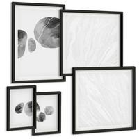 BILDER SET 5er Set - 50x50 cm & 20x30 cm & 40x60 cm Schwarzer Rahmen - Abstrakte Kunst, Farbspritzer - Schwarz, Kunststoff (40/60cm) - TULUP