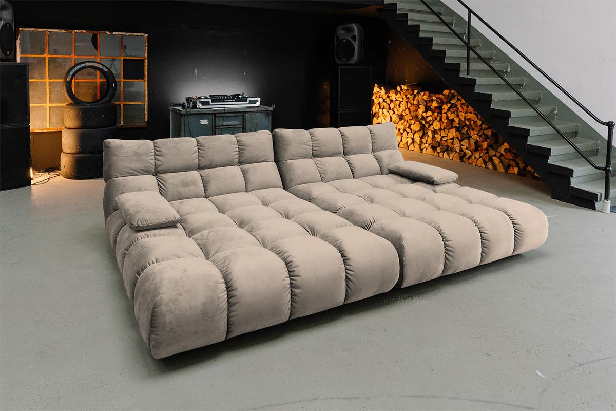 BIG SOFA VIVIEN Braun Velvet - Schwarz/Braun, Kunststoff/Textil (296/85/178cm) - KAWOLA