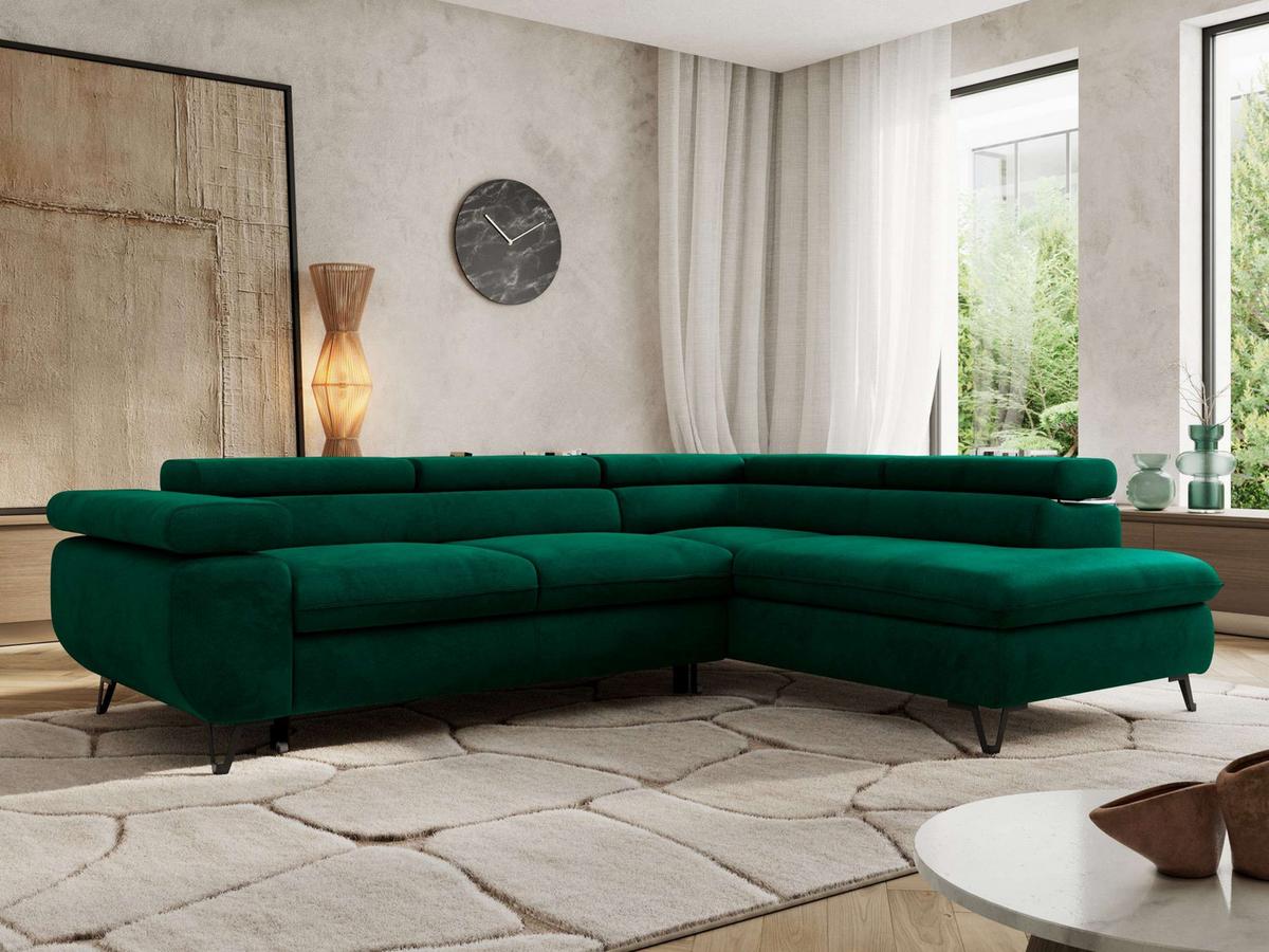 ECKSOFA PABLO L Dunkelgrün Velvet - Rechts Seite - Dunkelgrün/Schwarz, Textil/Metall (273/208cm) - MKS