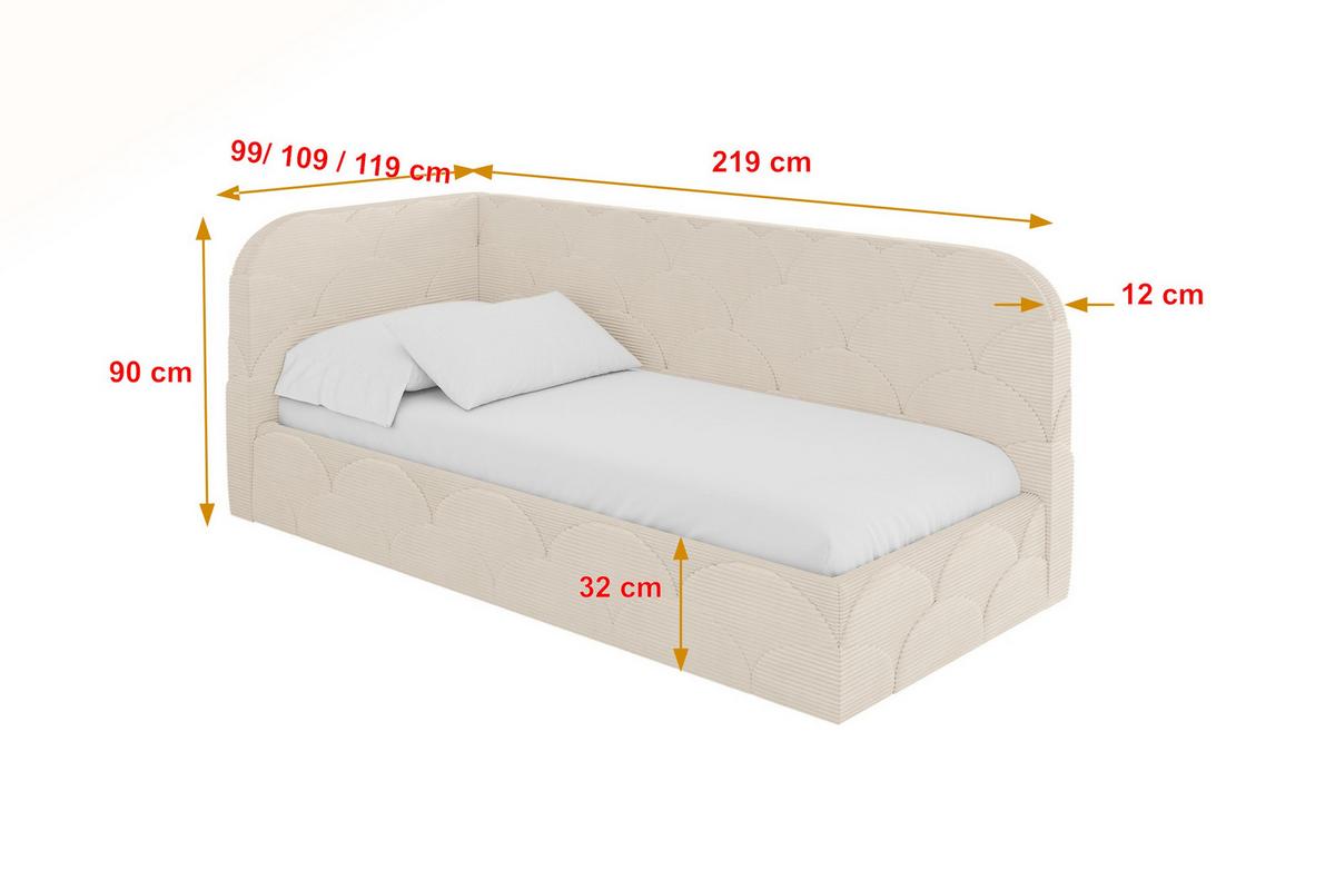 EINZELLBETT Jugendbett mit Bettkasten, Rechts - ELRY 100x200 Beige - Kaschmir, Holzwerkstoff/Textil (100/200cm) - ALTDECOR