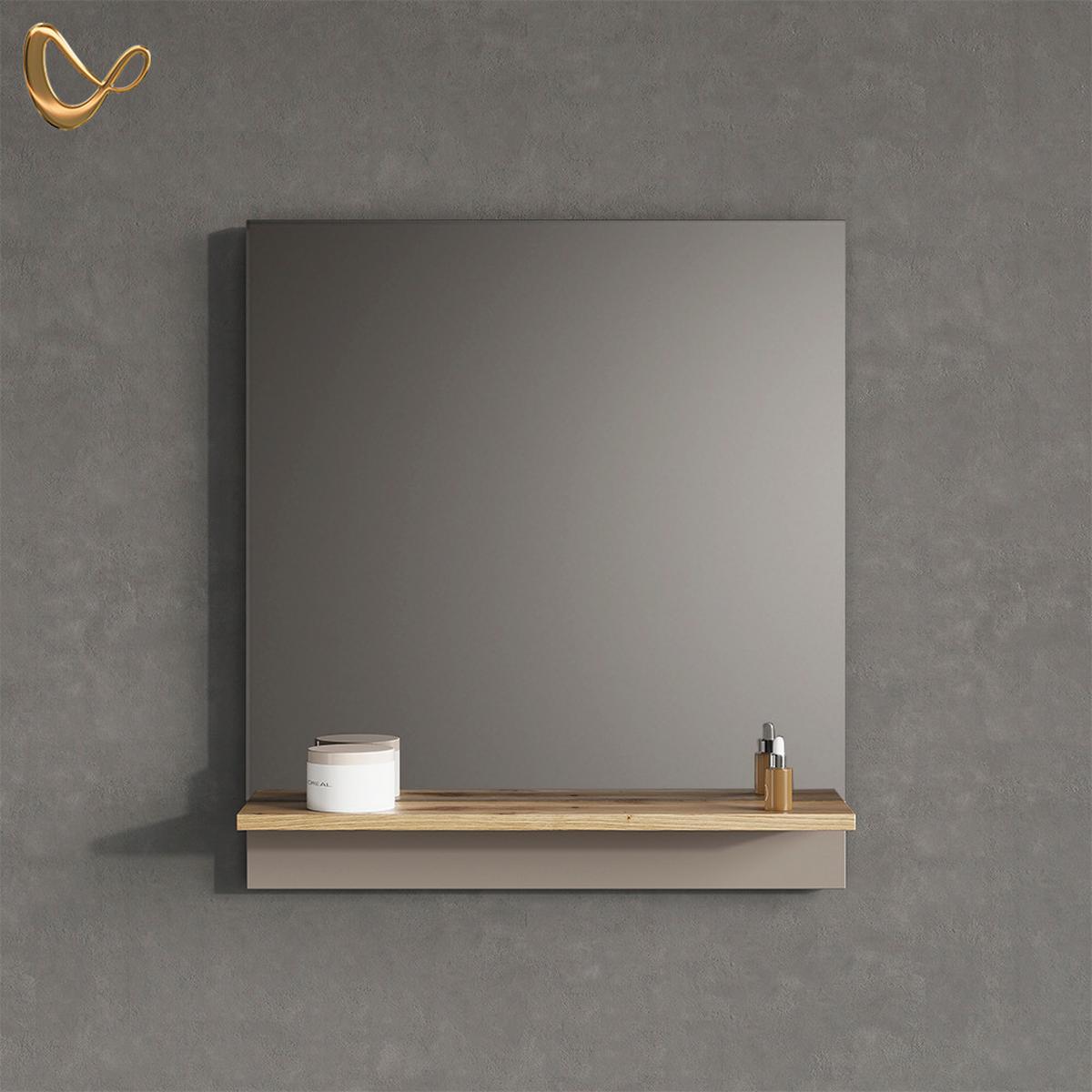 BADSPIEGEL Timavo Greige 60 x 67 cm mit Regal - Greige, Holzwerkstoff (60/67/14cm) - Livinity®