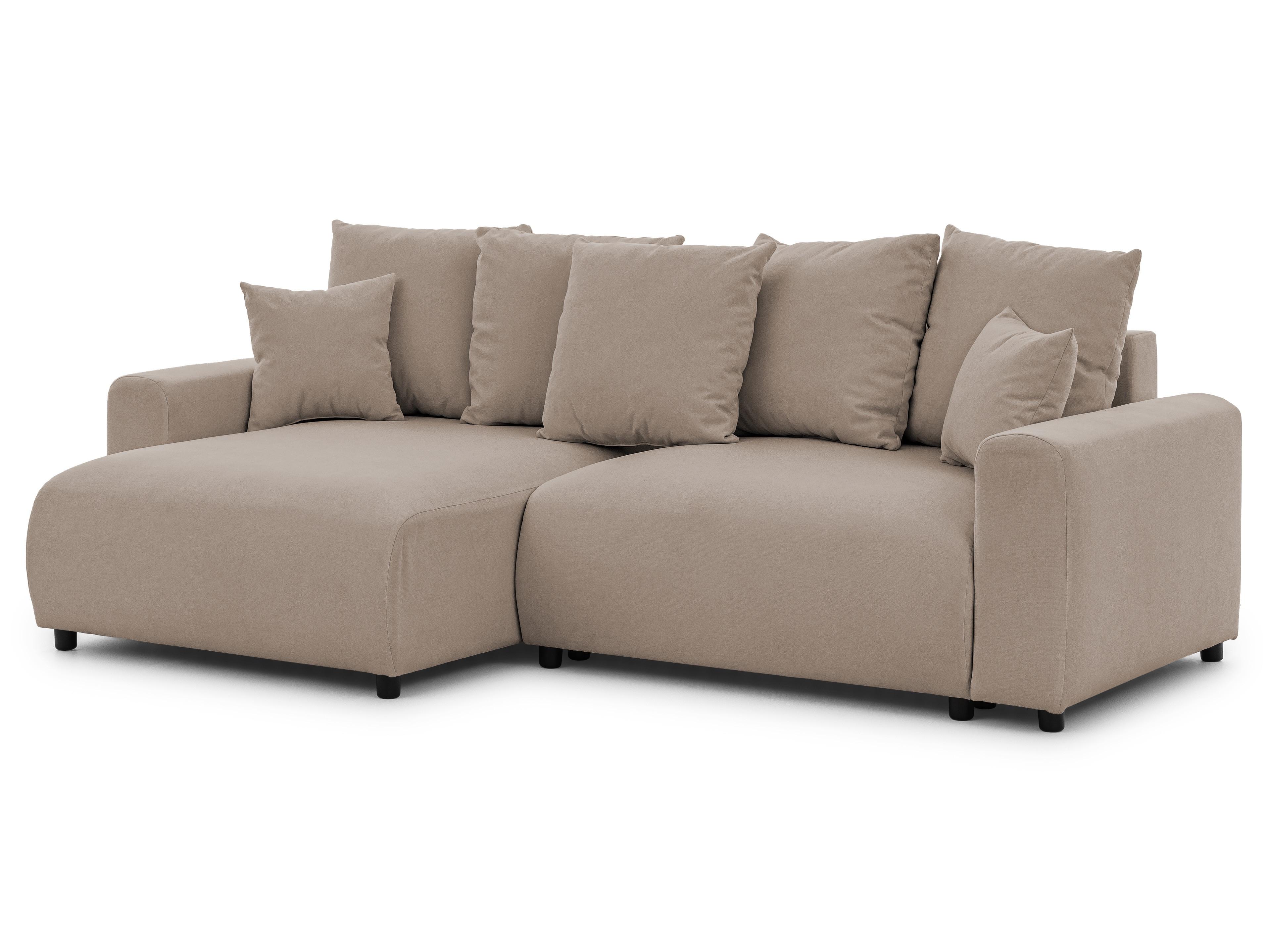ECKSOFA Calma mit Schlaffunktion und Bettkasten im Bumpy-Design aus weichem Greige Webstoff - Ottomane links - Greige/Schwarz, Holz/Kunststoff (239/140cm) - S-Style