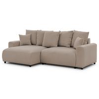 ECKSOFA Calma mit Schlaffunktion und Bettkasten im Bumpy-Design aus weichem Greige Webstoff - Ottomane links - Greige/Schwarz, Holz/Kunststoff (239/140cm) - S-Style