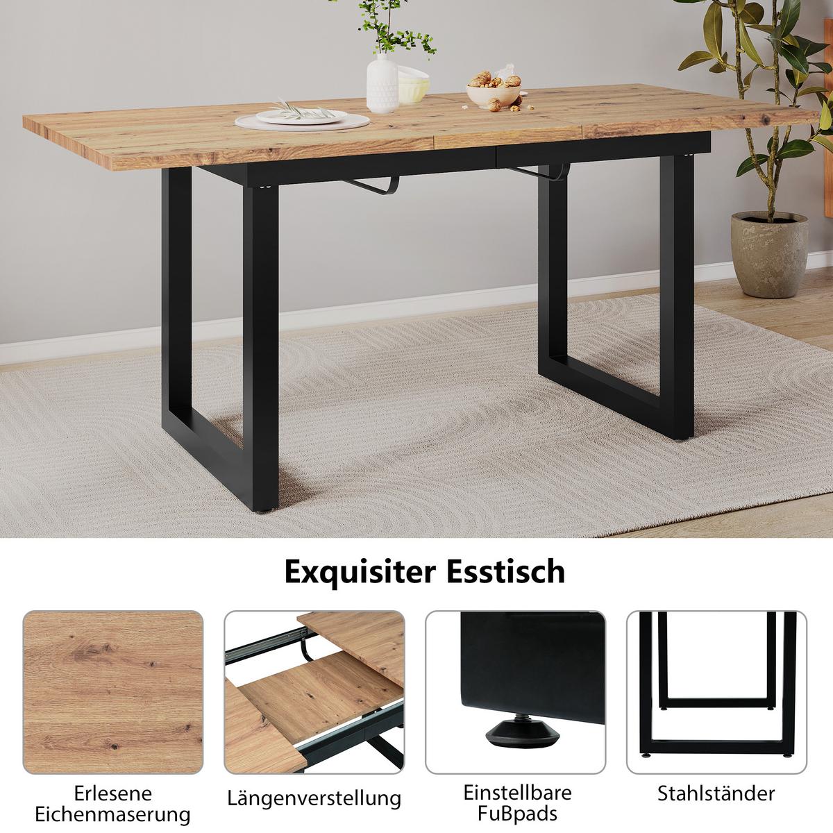TISCHGRUPPE 5-teilig Ausziehtisch 140–180 cm U-Gestell & 4 Polsterstühle Vintage-Braun - Schwarz/Eiche San Remo, Holzwerkstoff/Textil (180/75/80cm) - Urban Meuble