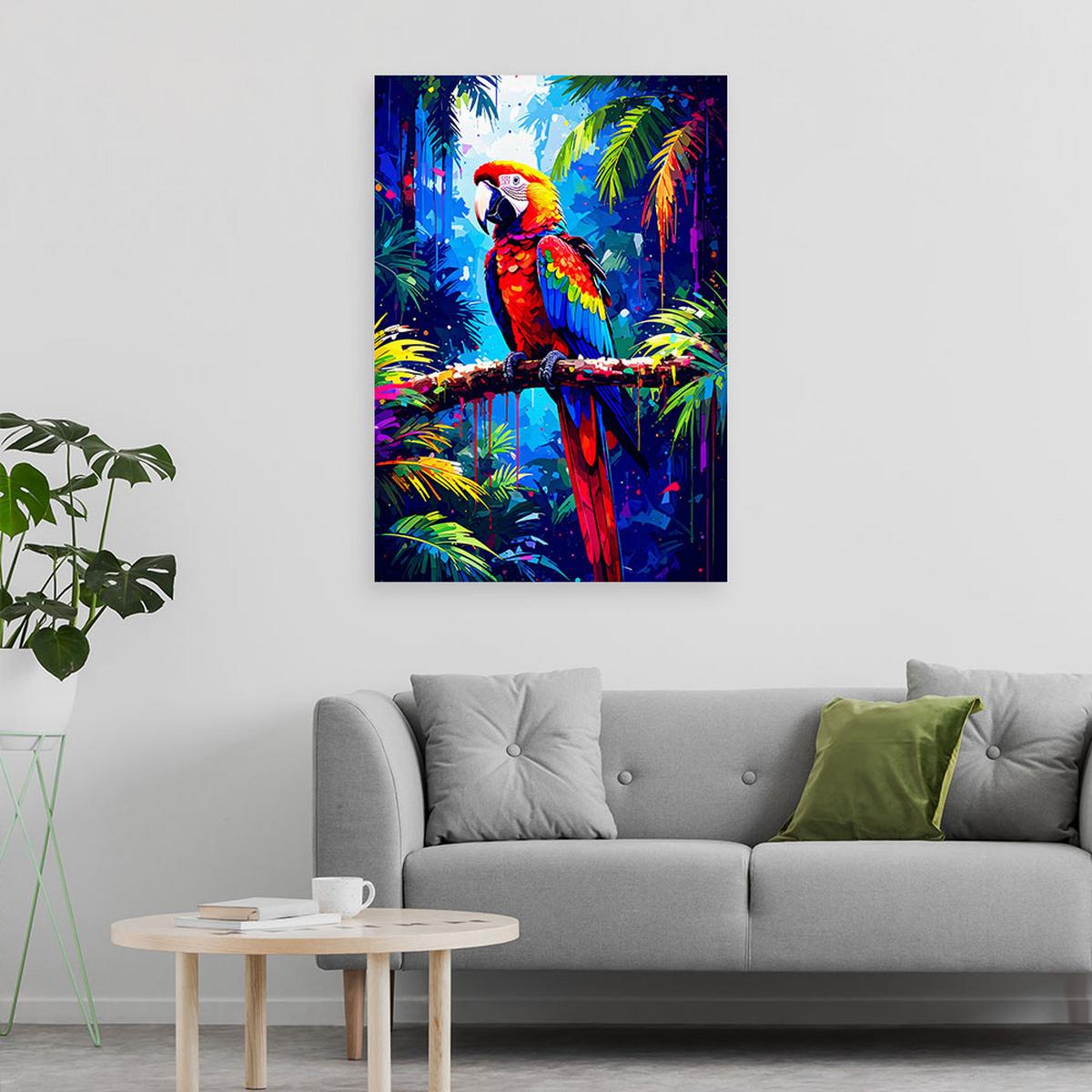 LEINWANDBILD Bunter Papagei auf einem Ast 40x60cm - Multicolor, Textil (40/60cm) - Feeby