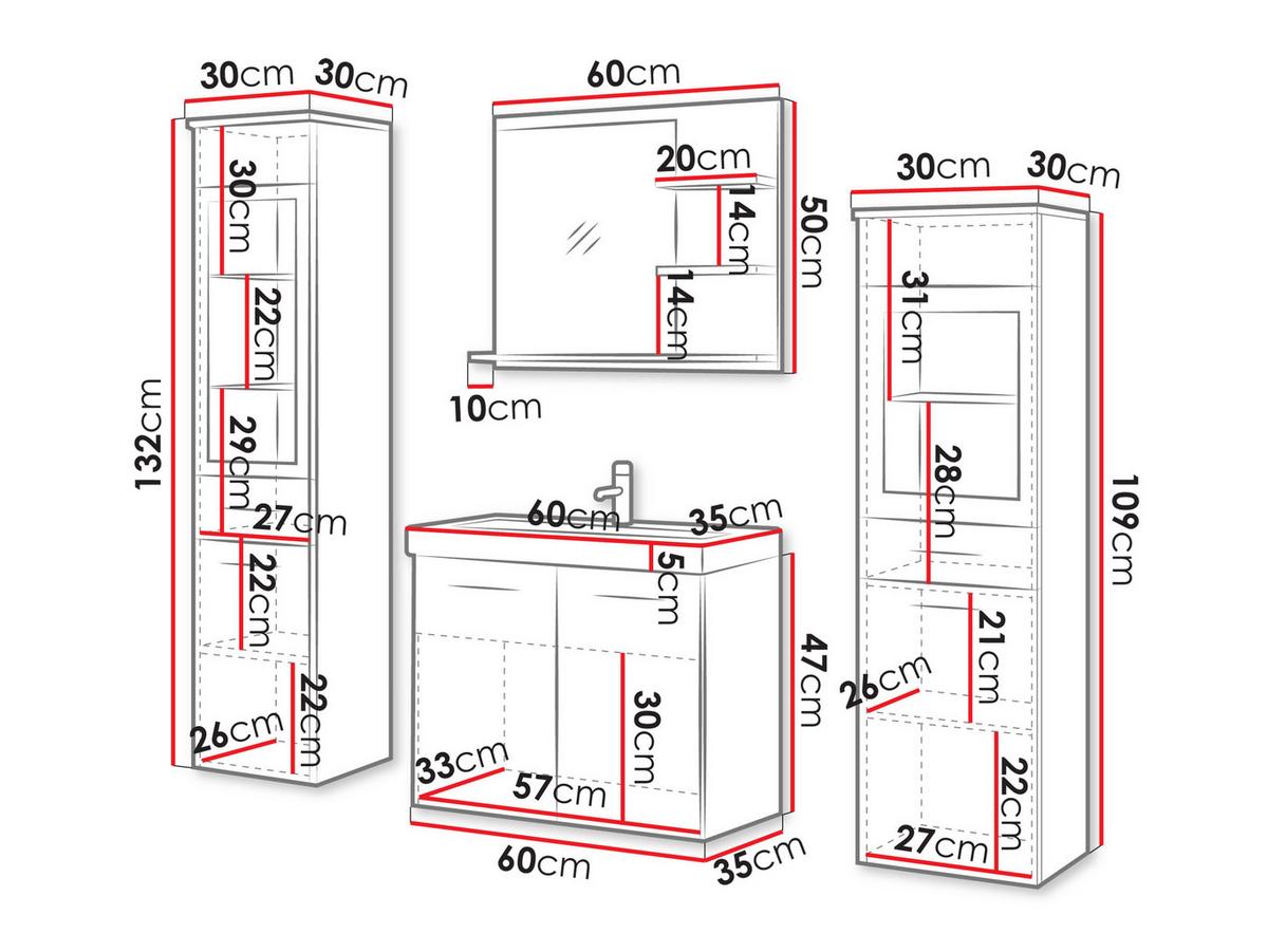BADMÖBEL-SET Madrit I - Braun/Grau, Holzwerkstoff (30/132/30cm) - MIRJAN24