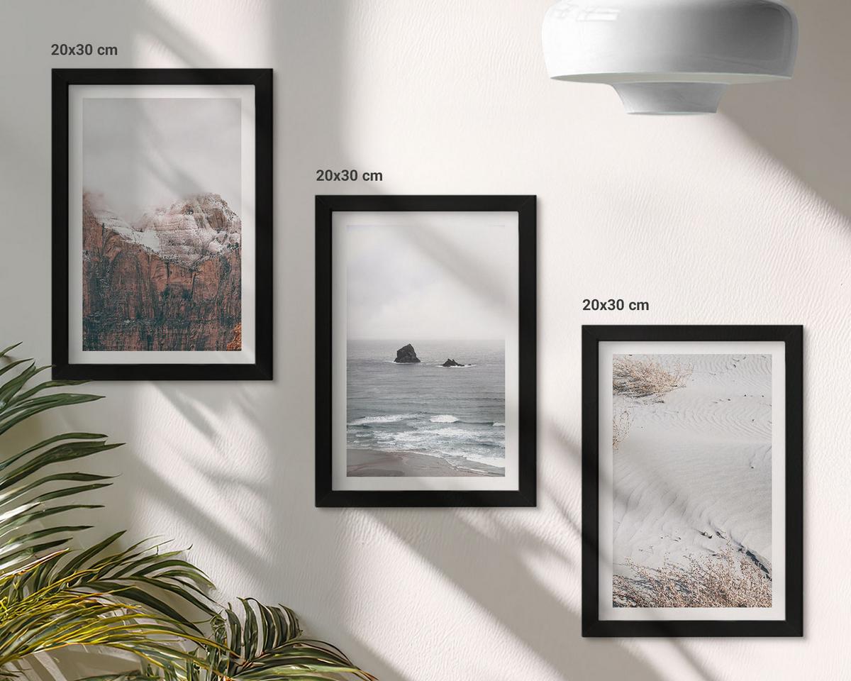 BILDER SET 3er Set - 20x30 cm Schwarzer Rahmen - Berge, Wolken, Meer, Sand, Natur - Schwarz, Kunststoff (20/30cm) - TULUP