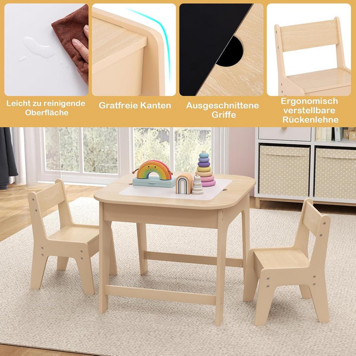 KINDERTISCH mit 2 Stühlen natur (3-tlg) - Naturfarben, Holzwerkstoff (60/49/60cm) - COSTWAY