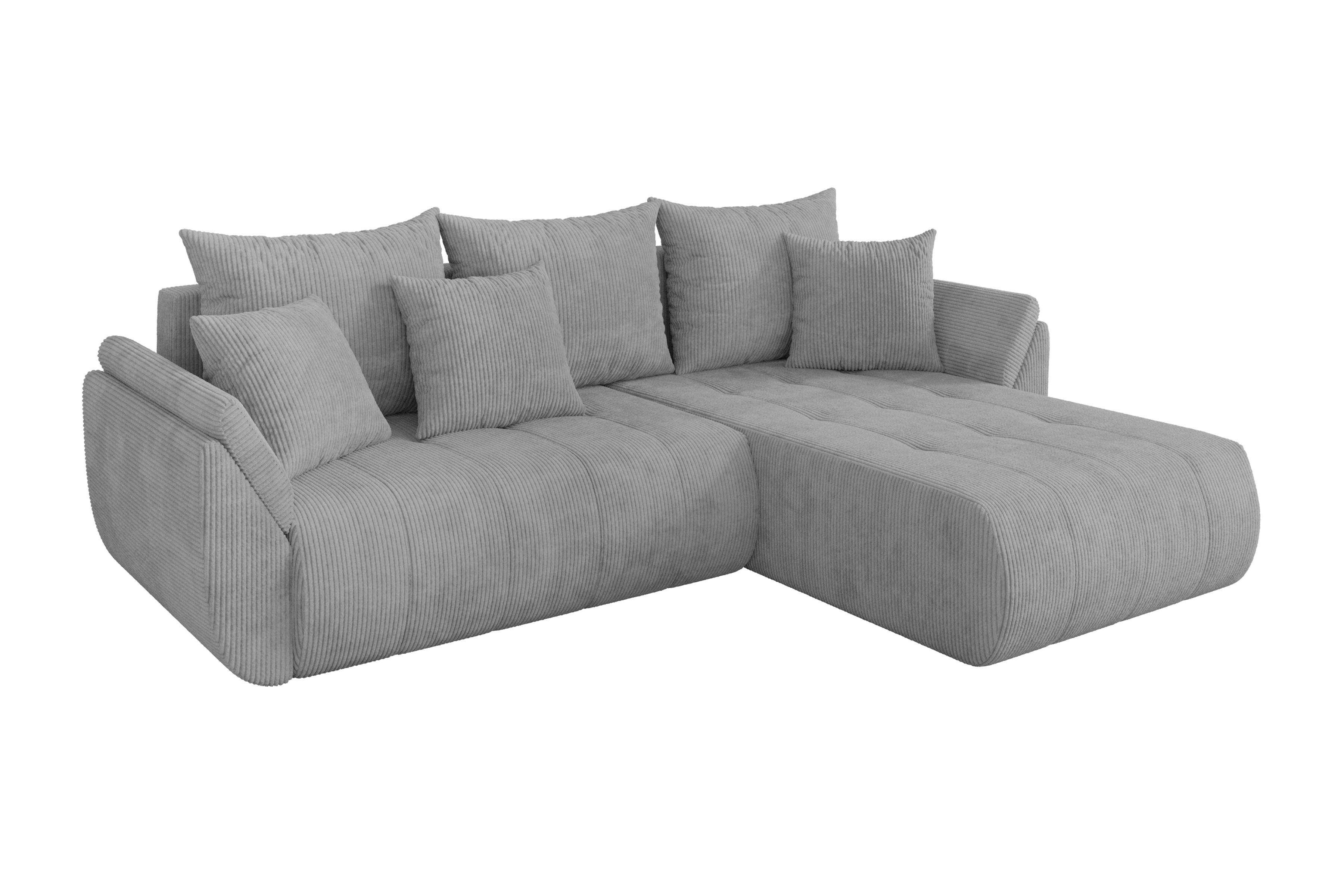 ECKSOFA mit Schlaffunktion Ottomane Rechts TOKO-L 277x194x86 Grau Cord - Schwarz/Grau, Holzwerkstoff/Kunststoff (277/194cm) - ALTDECOR