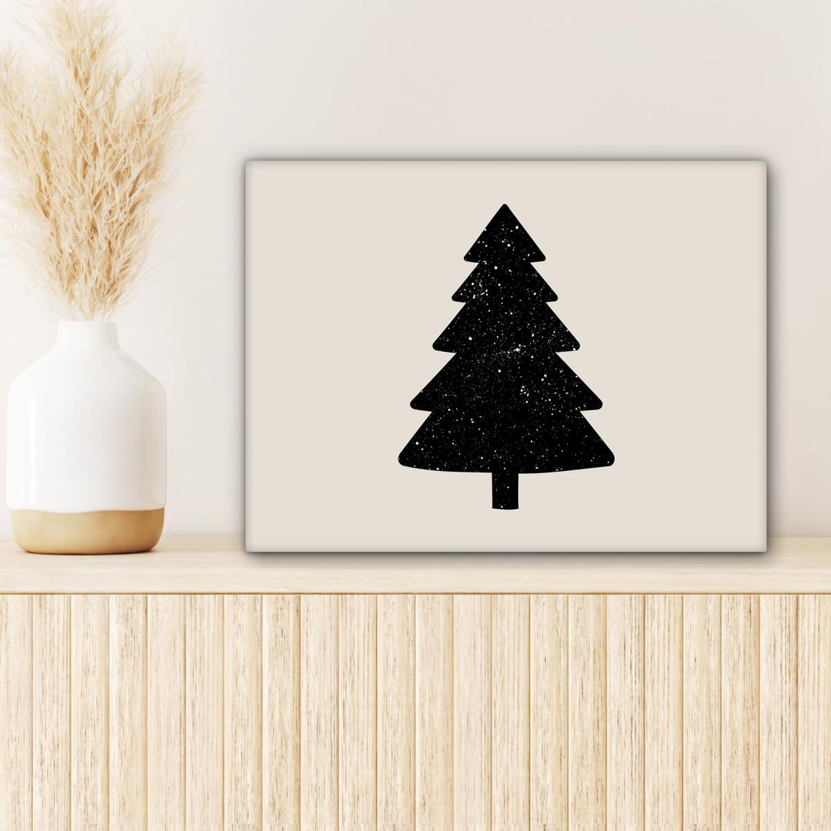 LEINWANDBILD Weihnachtsbaum - Schwarz - Urlaub - Beige Wandbild 40x30 cm - Schwarz, Textil (40/30cm) - MuchoWow