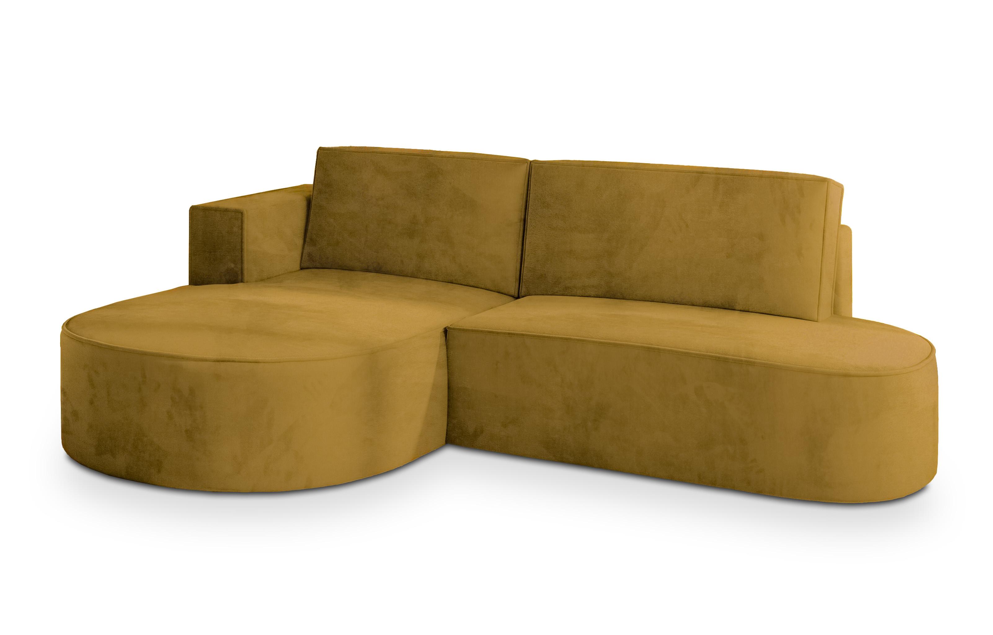 ECKSOFA CORTIO M L-S Gelb Velours-Stoff mit Schlaffunktion - Gelb/Grau, Holz/Kunststoff (265/174cm) - MASSENO