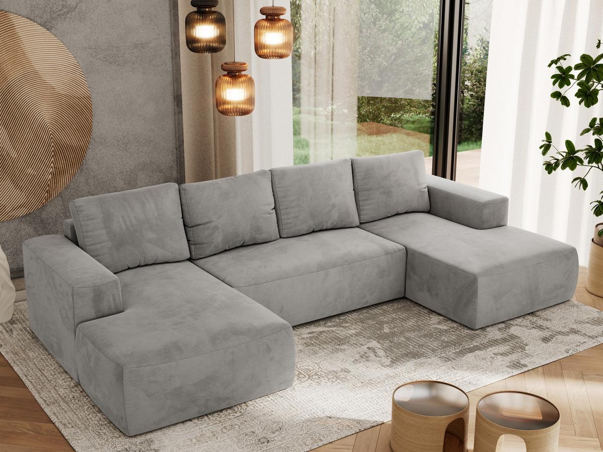 WOHNLANDSCHAFT TRENTINO U Hellgrau Velvet - Hellgrau/Schwarz, Kunststoff/Textil (334/91/163cm) - MKS