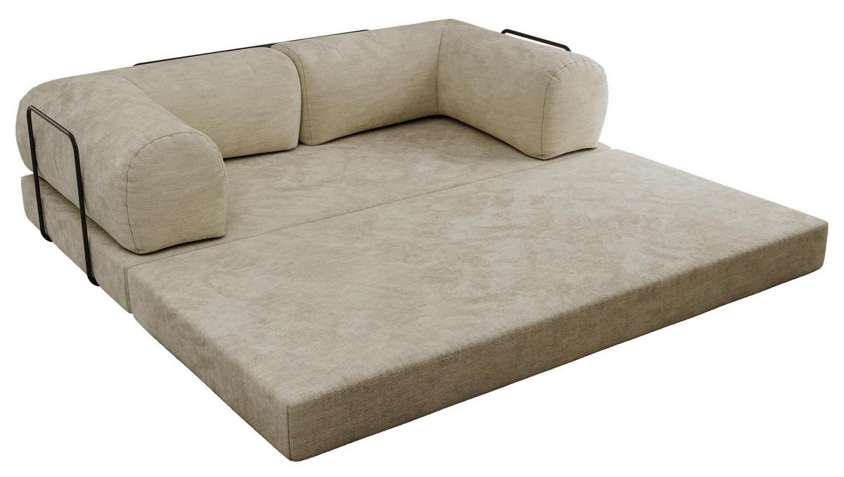 3-SITZER SOFA ORSETTO - Beige Schenille glatt - Beige/Schwarz, Textil/Metall (200/70/100cm) - MKS
