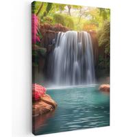 LEINWANDBILD Wasserfall - Natur - Pflanzen - Dschungel - Wasser Deko Wohnzimmer 20x30 cm - Grün, Textil (20/30cm) - MuchoWow