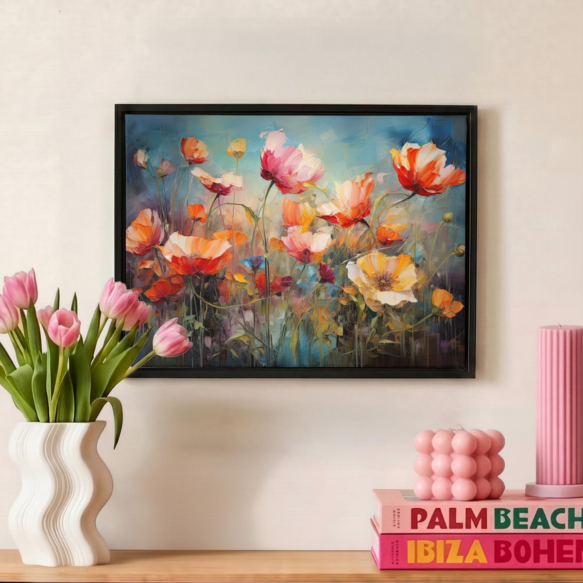 LEINWAND Bilder mit Rahmen - Blumen - Aquarell - Kunst - Botanisch - Natur - 40x30 - Orange, Textil (40/30cm) - MuchoWow