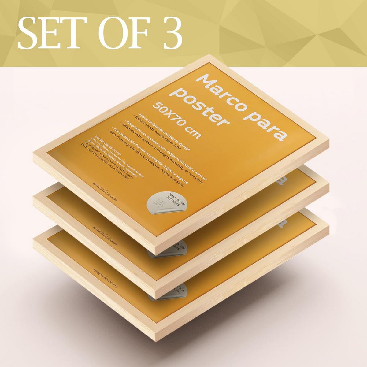 RAHMEN Set mit 3 aus MDF und Acrylglas Schutz und Aussteller für Fotografien, Bilder, Poster, Gemälde, Dekoration für Haus Farbe Hellholz A3 - Beige, Holz (29.7/3cm) - Nacnic