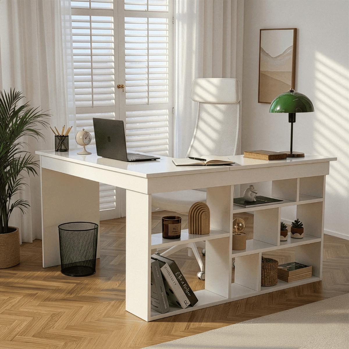 ECKSCHREIBTISCH mit stauraum - organis 130/50/72 cm - Weiß, Holzwerkstoff (58/50/72cm) - Calicosy