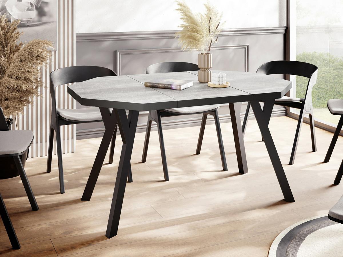 ESSTISCH Desmond achteckiger ausziehbarer, Grauer Beton 100-150/100/76 cm - Hellgrau/Schwarz, Holz/Holzwerkstoff (100/150/76cm) - WFL GROUP