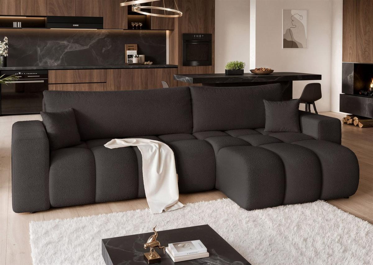ECKSOFA Anabel Max Mit Schlaffunktion - Schwarz, Holzwerkstoff/Textil (145/278cm) - Fun Möbel