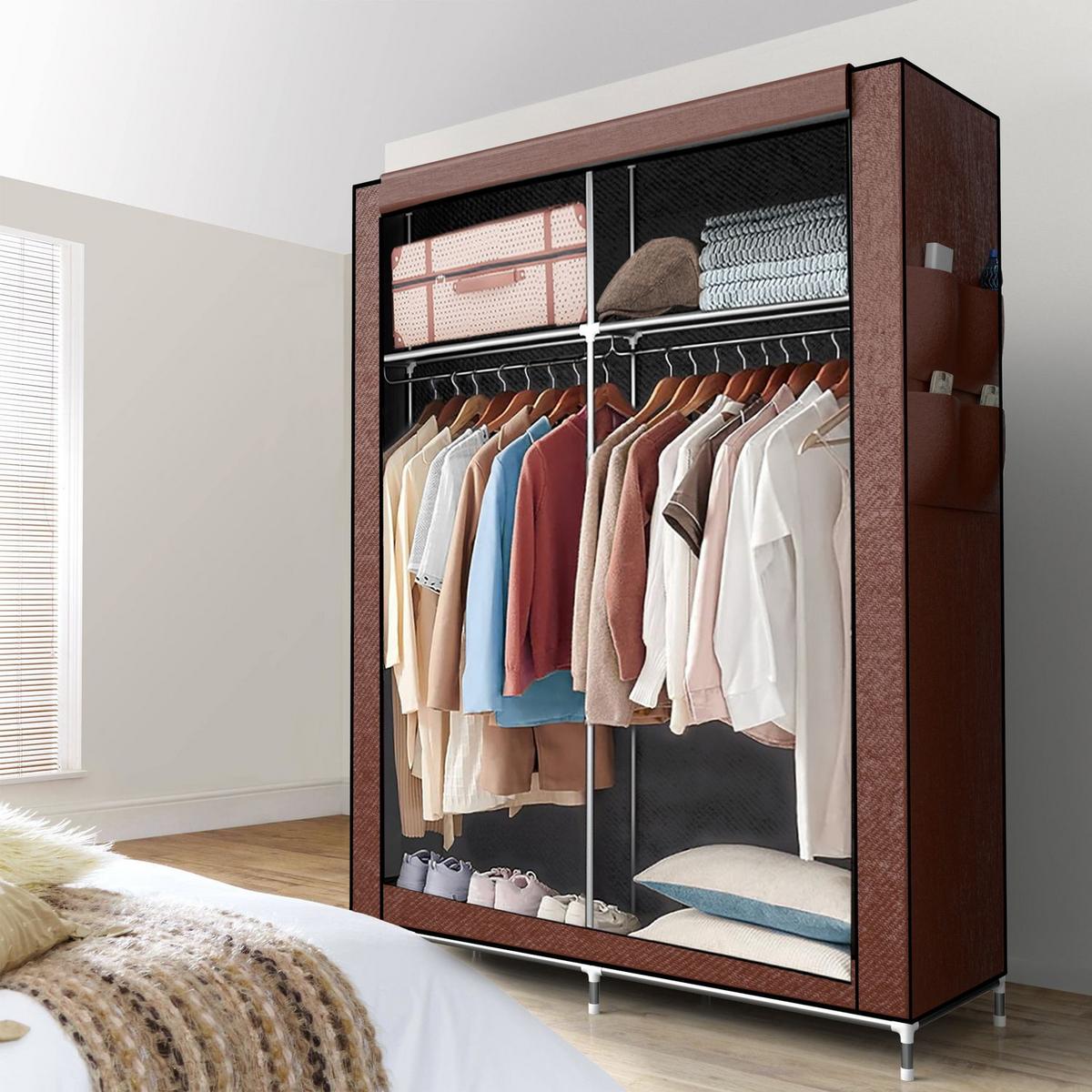 STOFFSCHRANK - Braun, Textil (45/170/108cm) - Intirilife